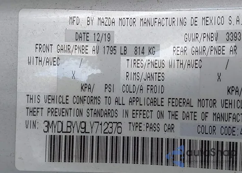 2020 Toyota Yaris Le from USA, damaged, VIN 3MYDLBYV9LY712376